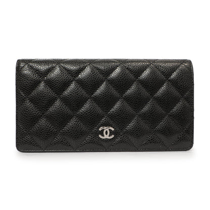 Exclusive Chanel Black Quilted Caviar Yen Wallet — Front View