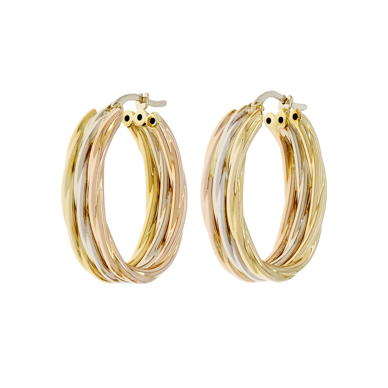 Exclusive 18K White & Yellow Gold Triple Twist Oval Hoop Earrings — Front View