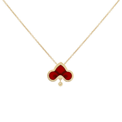 Exclusive Tiffany & Co. 18K Yellow Gold Diamond Carnelian Fleur de Lis Pendant Necklace — Side View