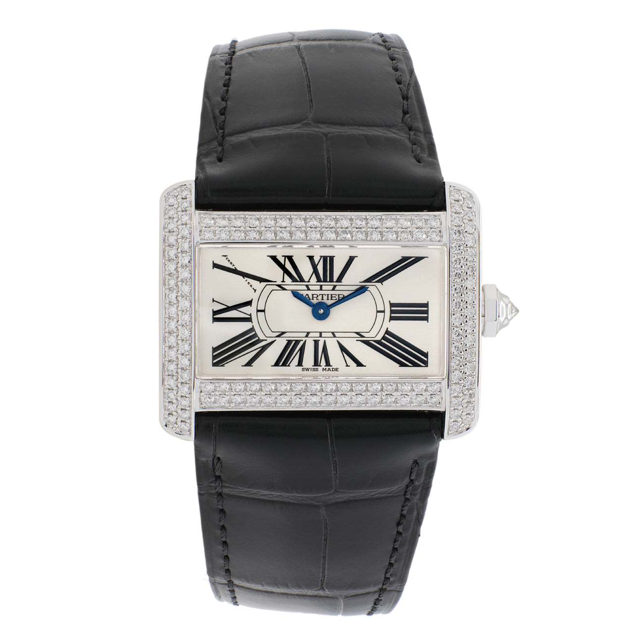 Exclusive Cartier 18K White Gold Diamond Tank Divan 2613 — Front View