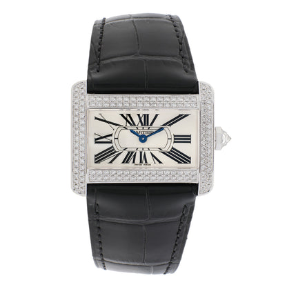 Exclusive Cartier 18K White Gold Diamond Tank Divan 2613 — Front View