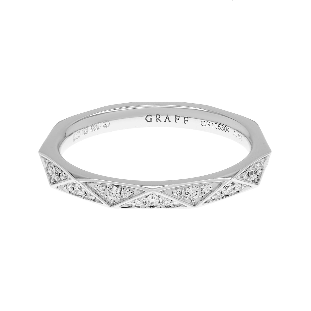 Exclusive Laurence Graff 18K White Gold Signature Faceted Pave Diamond Wedding Band — Front View