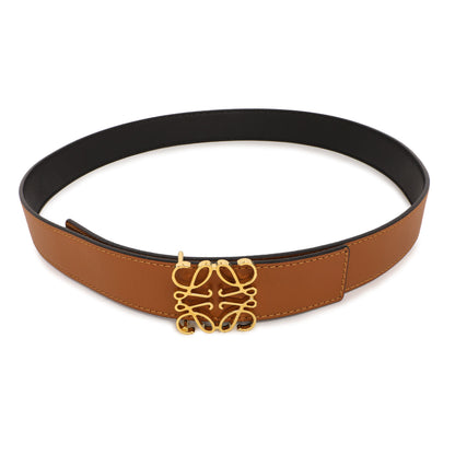 Exclusive Loewe Tan Black Calfskin Anagram Reversible Belt — Front View