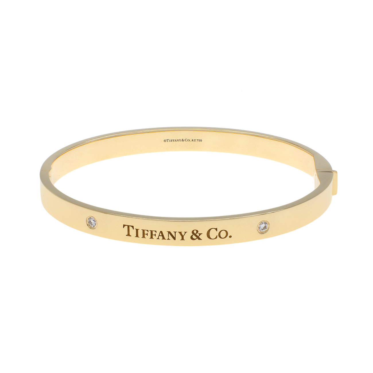 Exclusive Tiffany & Co. 18K Yellow Gold Diamond Hinged Bangle — Front View