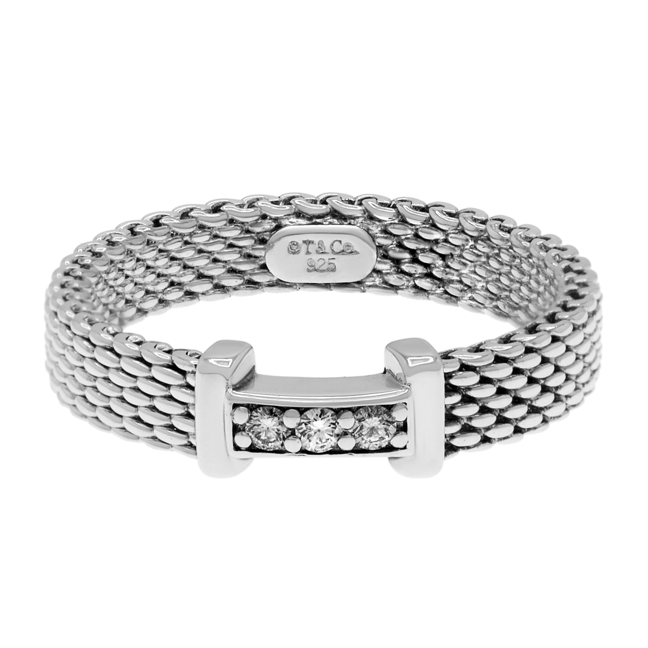 Exclusive Tiffany & Co. Sterling Silver Diamond Narrow Somerset Ring — Front View