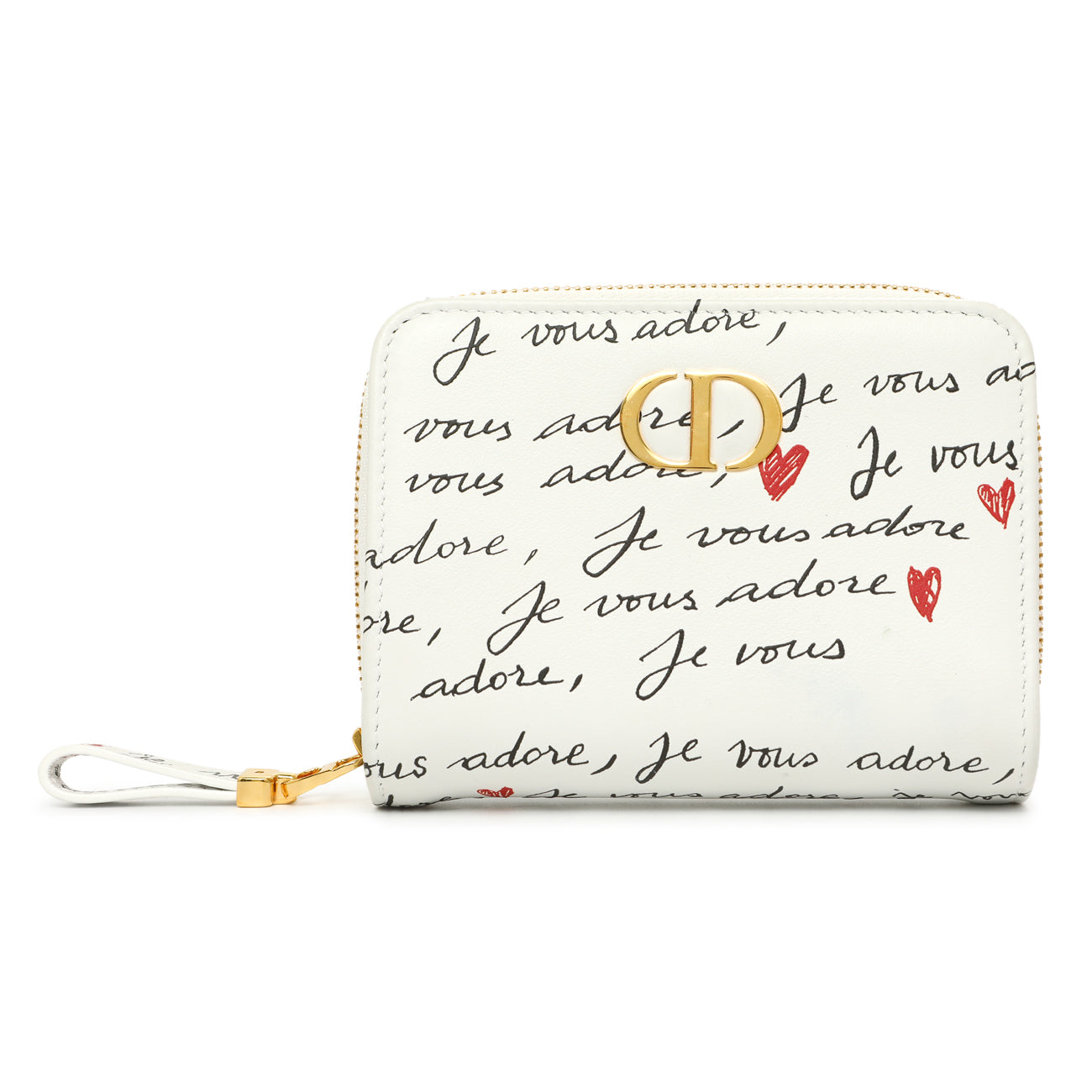 Exclusive Christian Dior White Calfskin Dioramour Je Vous Adore Caro Scarlet Wallet — Front View