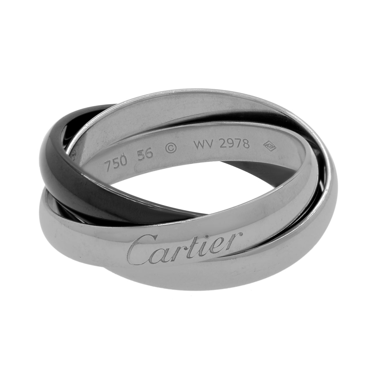 Exclusive Cartier 18K White Gold Ceramic Trinity Ring — Front View