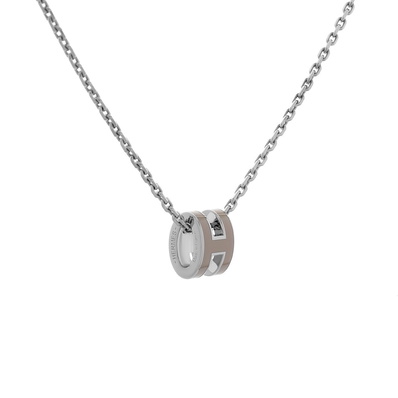 Exclusive Hermes Palladium Marron Glace Mini Pop H Pendant Necklace — Side View