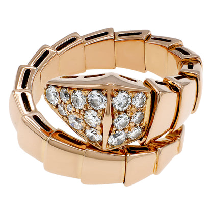 Exclusive Bulgari 18K Rose Gold Diamond Serpenti Viper Ring — Front View