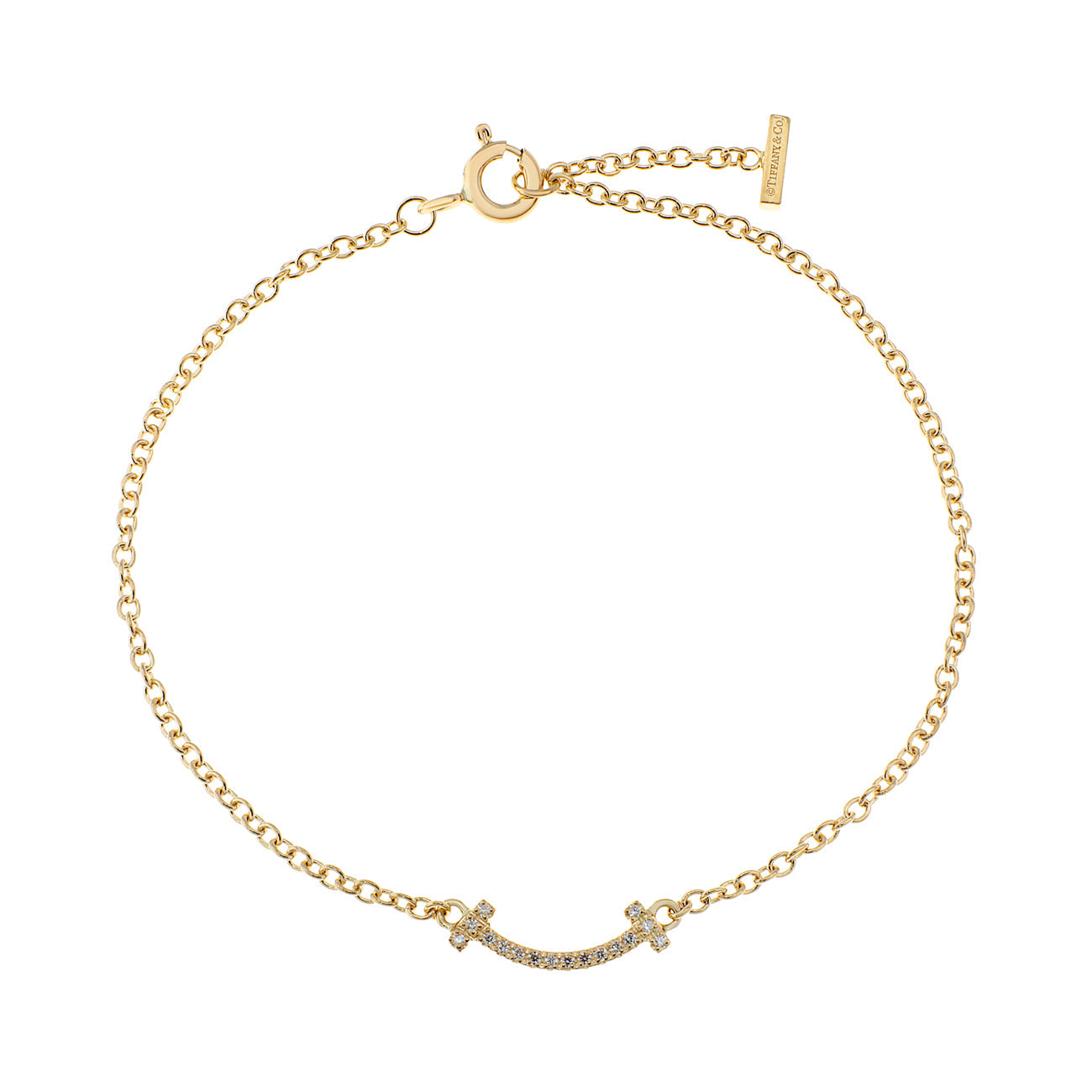 Exclusive Tiffany & Co. 18K Yellow Gold Diamond T Smile Bracelet — Front View