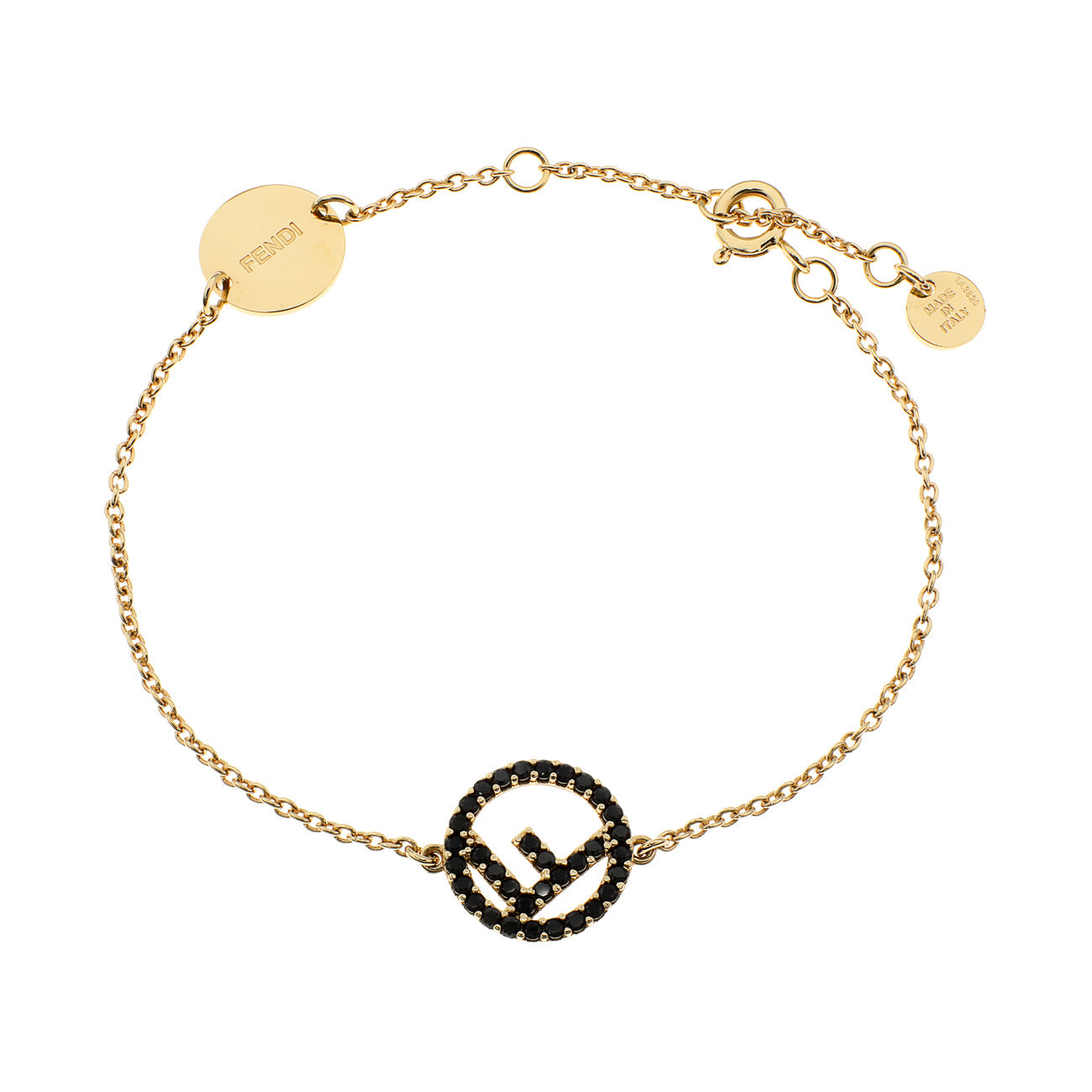 Exclusive Fendi Black Crystal F Is Fendi Bracelet — Front View