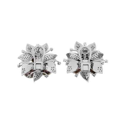 Exclusive 18K White Gold Trefoil Cluster Tahitian Pearl Floral Earrings — Side View