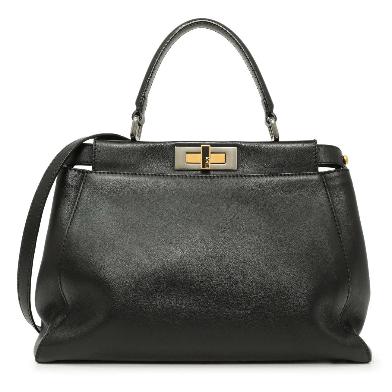Exclusive Fendi Black Vitello Seta Medium Peekaboo Iconic Satchel — Front View