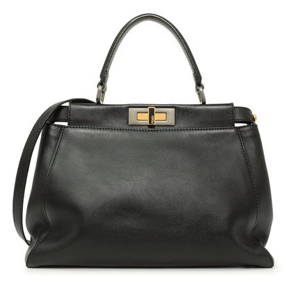 Exclusive Fendi Black Vitello Seta Medium Peekaboo Iconic Satchel — Front View