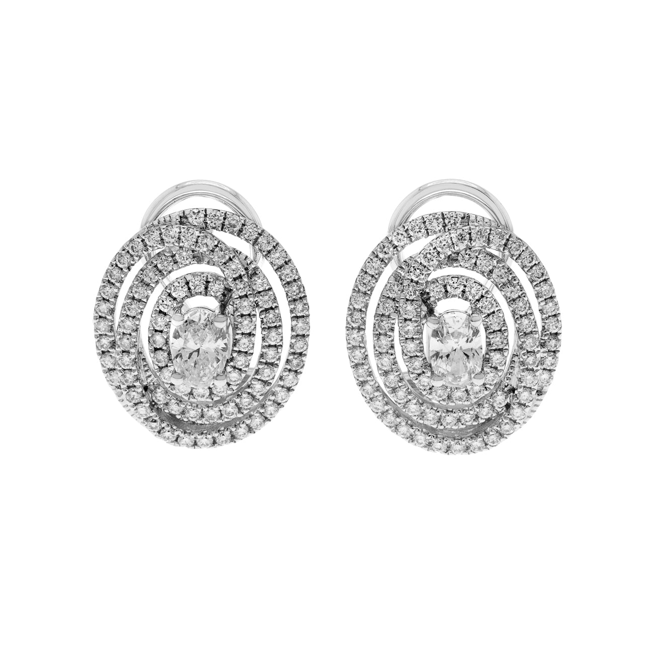 Exclusive 14K White Gold 1.18 Carat Diamond Spiral Earrings — Front View