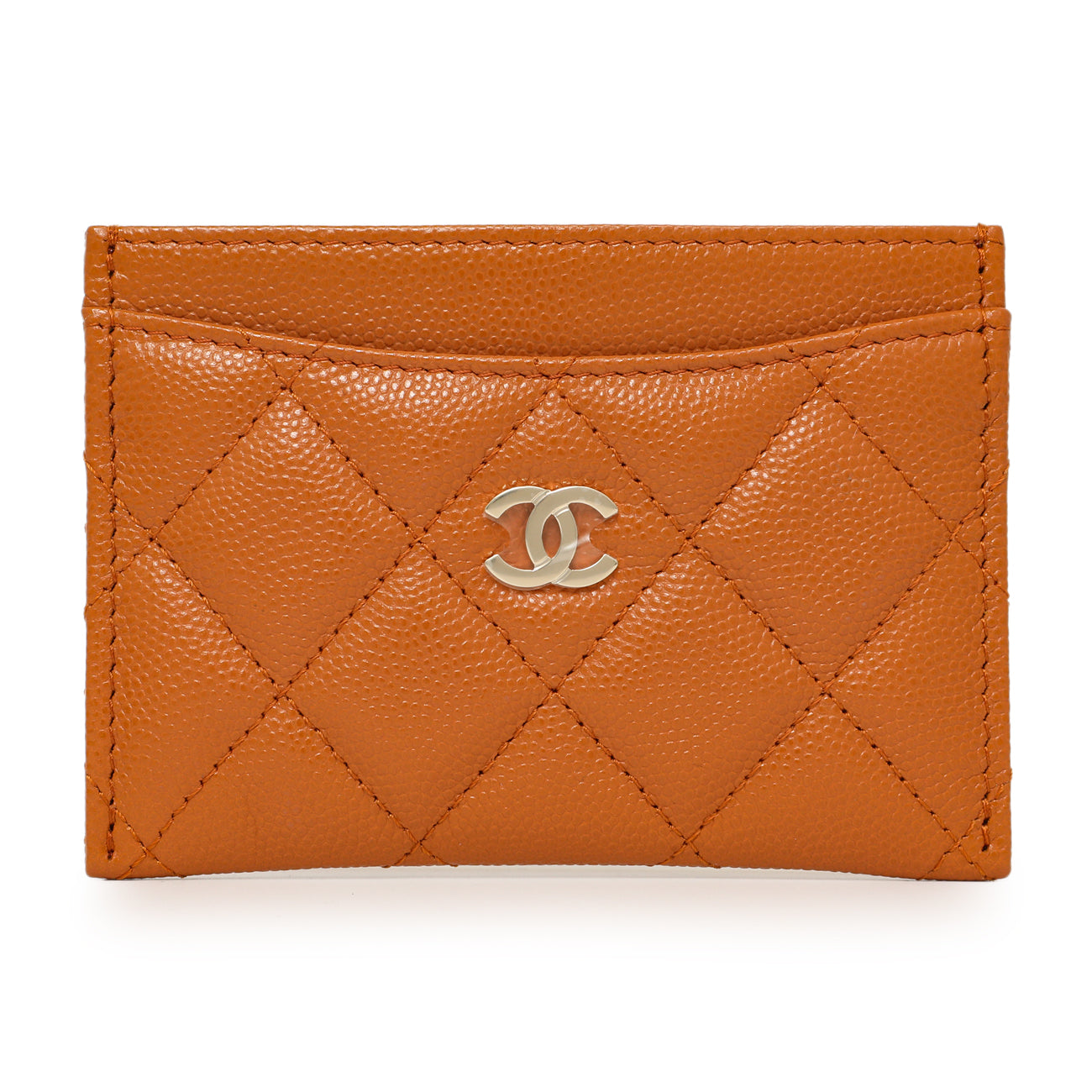 Exclusive Chanel Caramel Quilted Caviar Card Holder — Front View