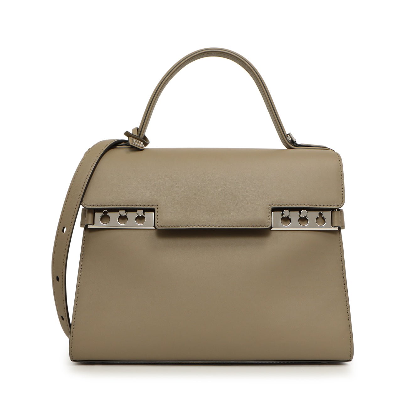 Exclusive Delvaux Taupe Calfskin Tempete MM — Front View