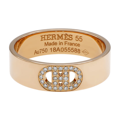 Exclusive Hermes 18K Rose Gold Diamond PM H D'Ancre Ring — Front View