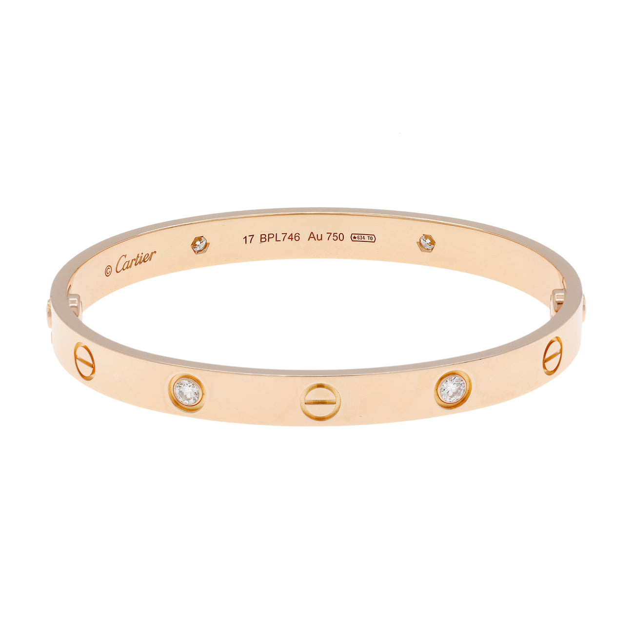 Exclusive Cartier 18K Rose Gold 4 Diamond Classic Love Bracelet — Front View