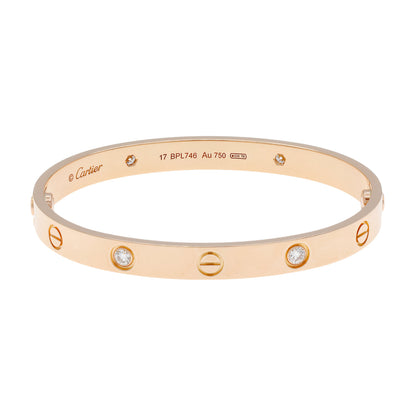 Exclusive Cartier 18K Rose Gold 4 Diamond Classic Love Bracelet — Front View
