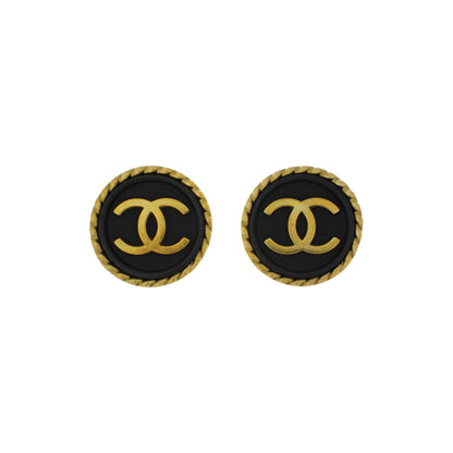 Exclusive Chanel Gold Black CC Clip On Earrings — Front View