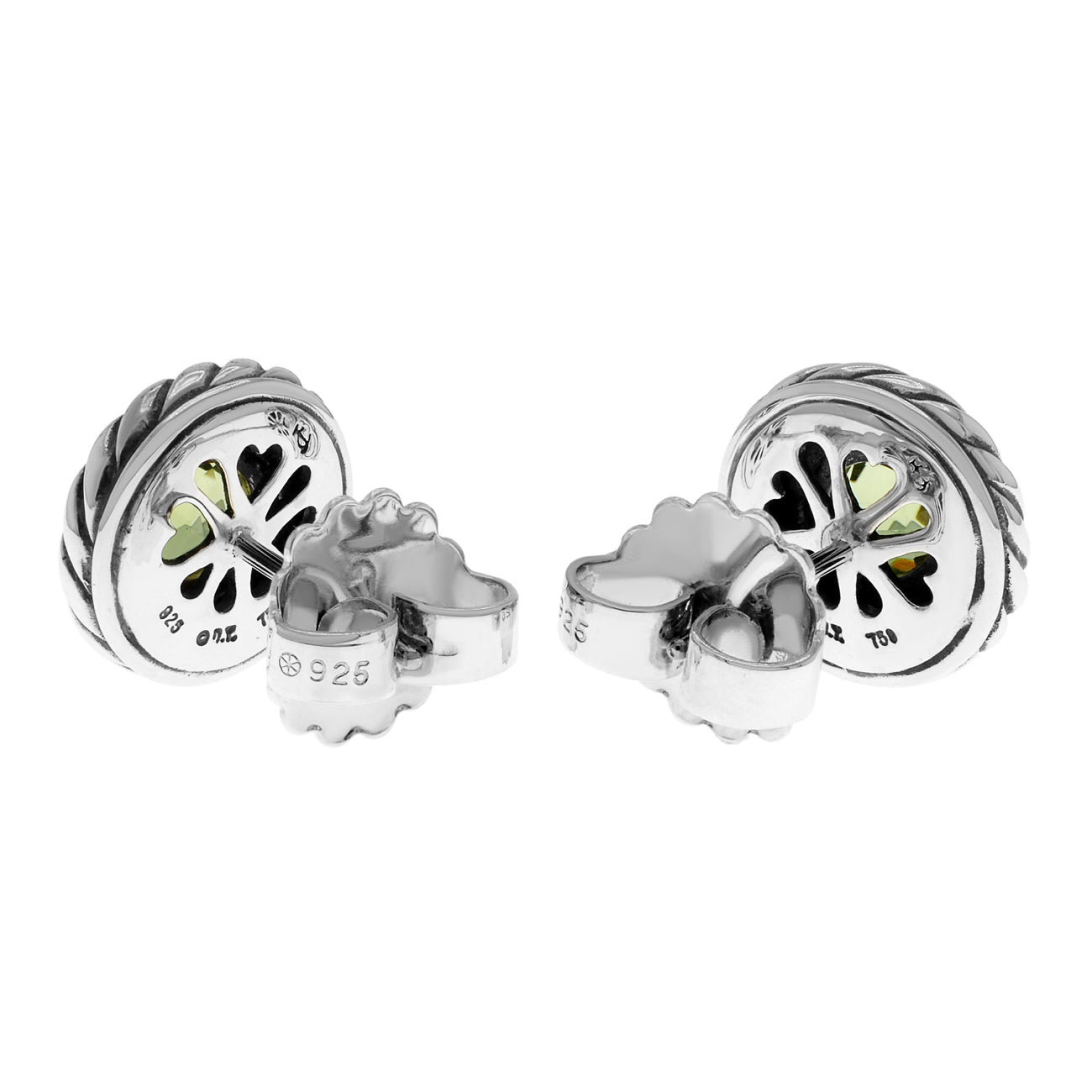 Exclusive David Yurman Sterling Silver 18K Yellow Gold Peridot Cookie Cable Earrings — Side View