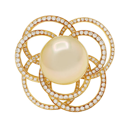 Exclusive 18K Yellow Gold 15.3mm Pearl Blossom Diamond Ring — 4.5 — Front View