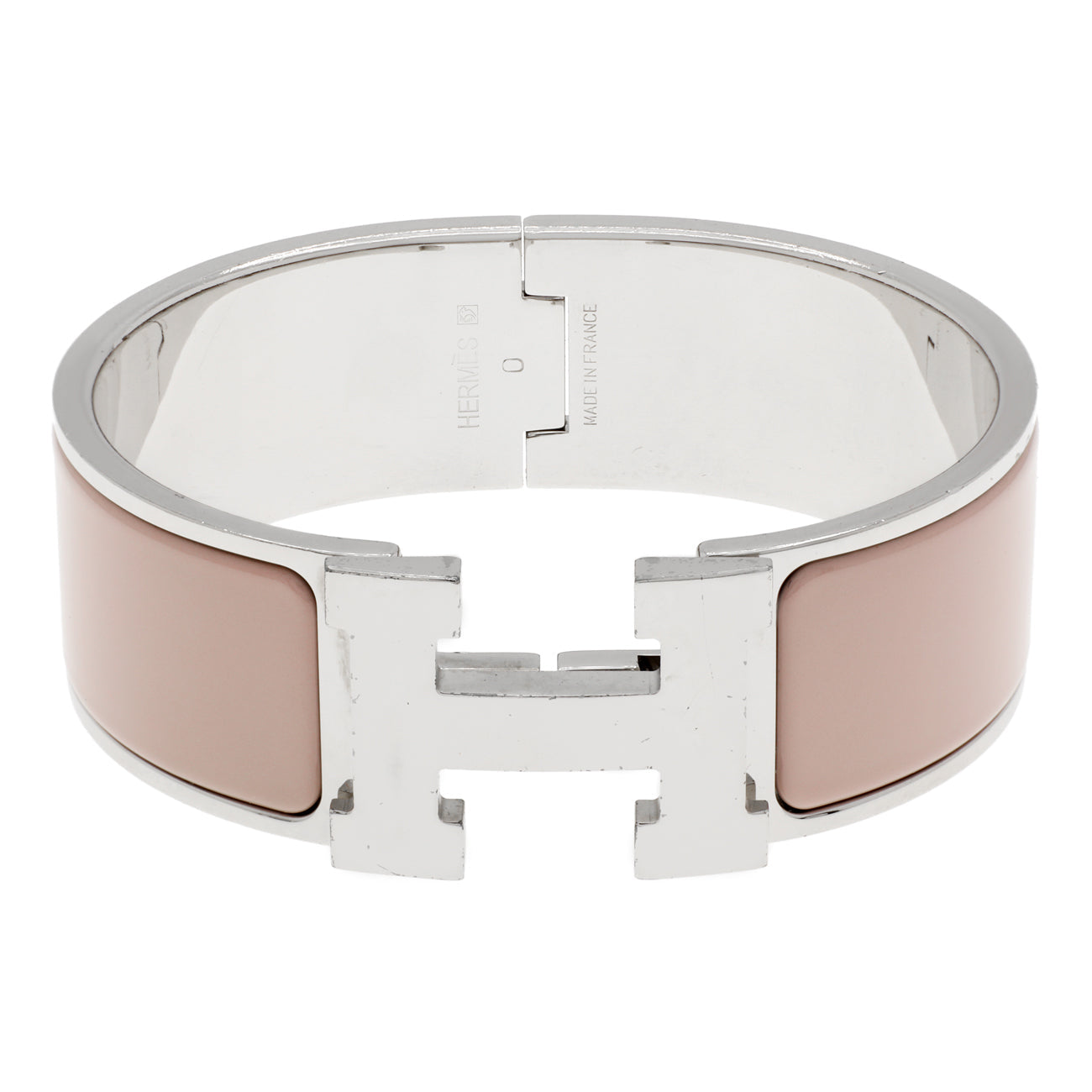 Exclusive Hermes Mauve Pale Enamel Clic Clac H Bracelet — Front View