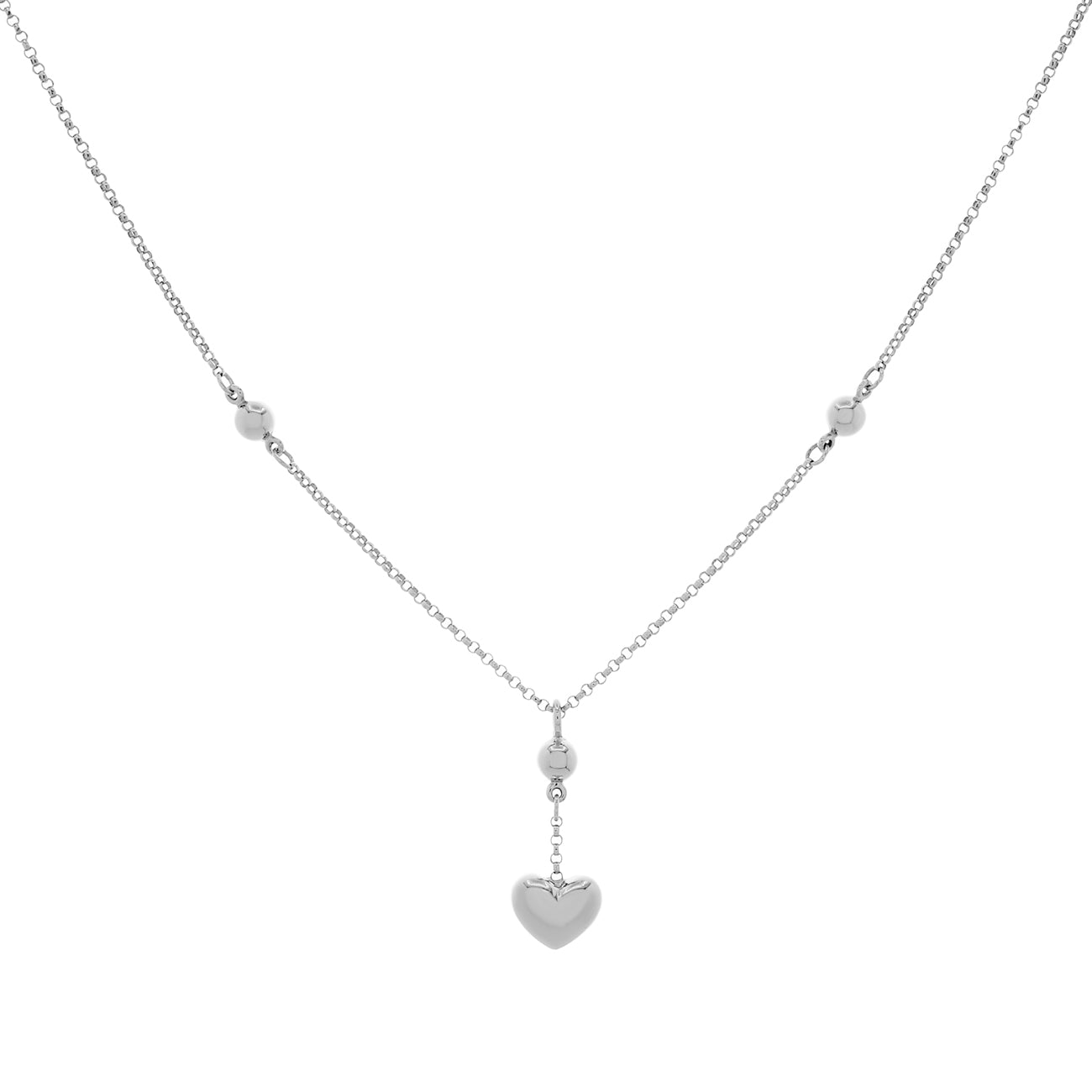 Exclusive 14K White Gold Puffed Heart Lariat Pendant — Front View