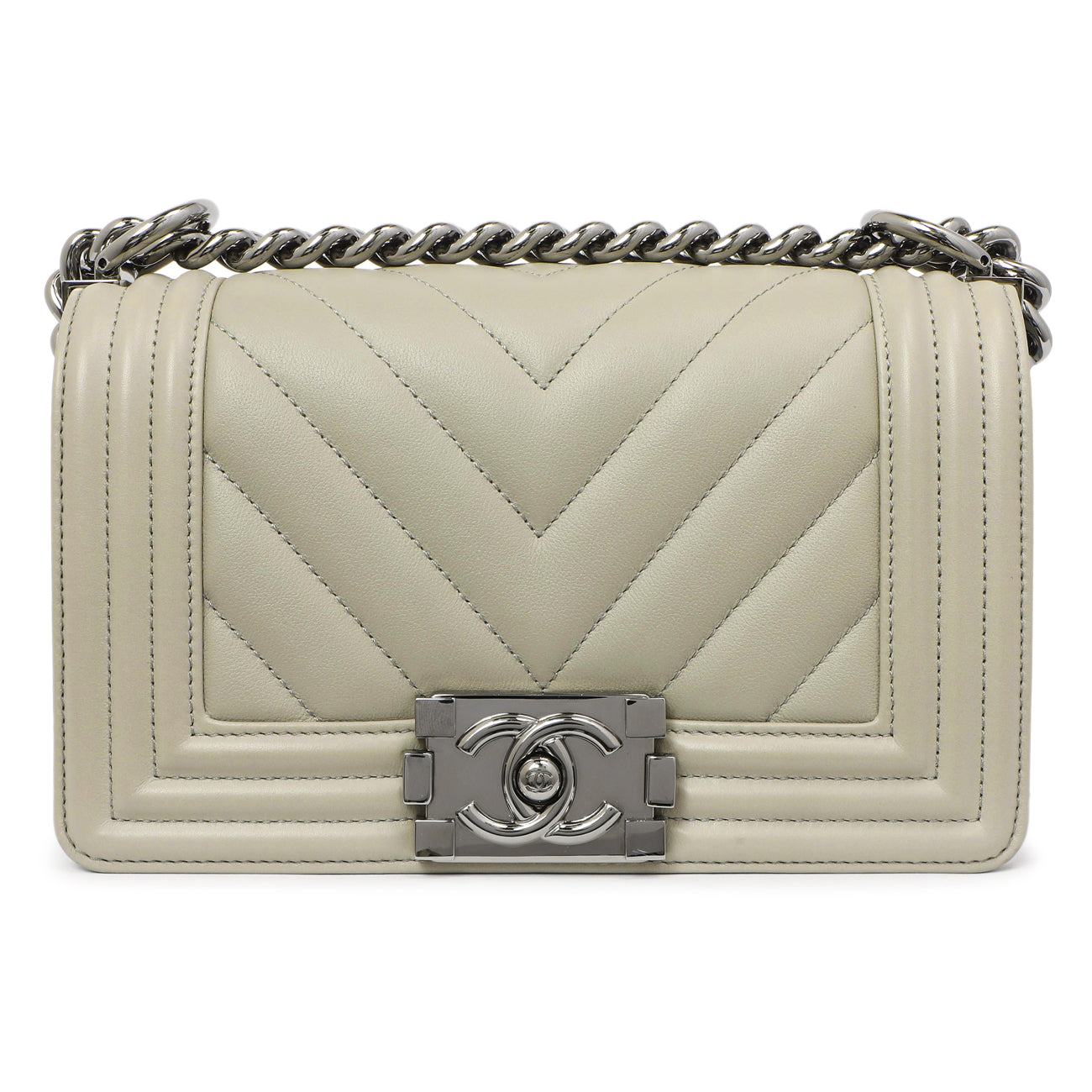 Exclusive Chanel Grey Chevron Calfskin Small Boy Bag — Side View
