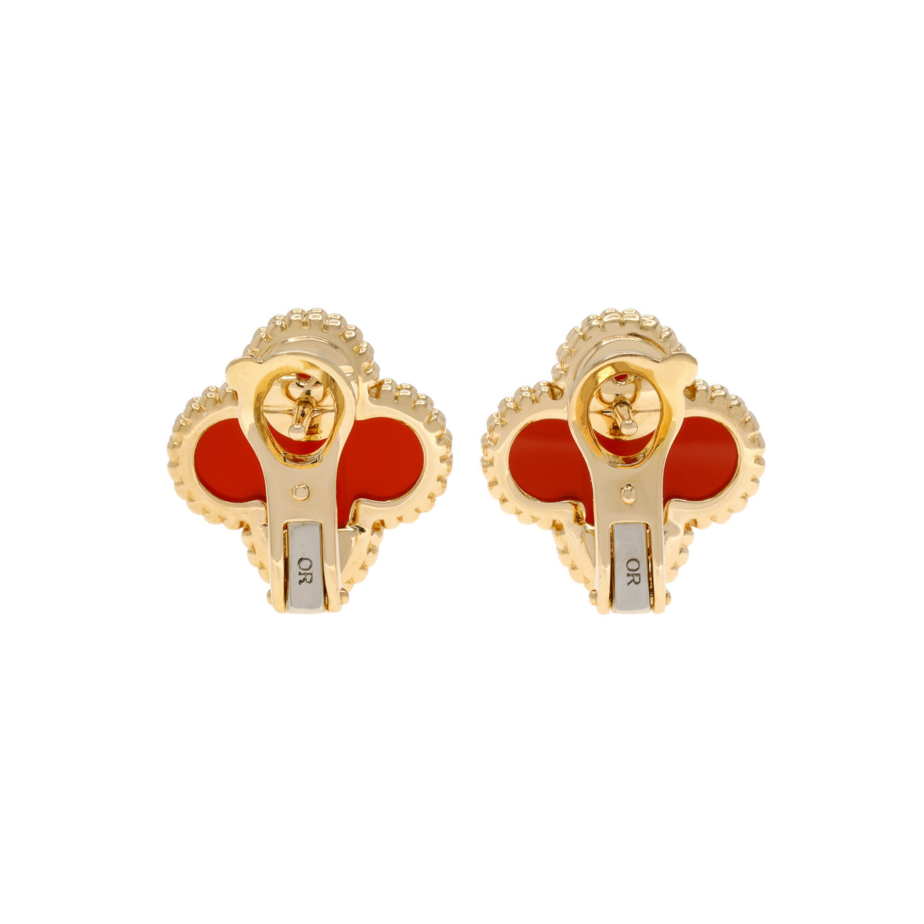Exclusive Van Cleef & Arpels 18K Yellow Gold Carnelian Vintage Alhambra Earrings — Side View