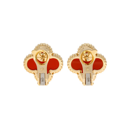 Exclusive Van Cleef & Arpels 18K Yellow Gold Carnelian Vintage Alhambra Earrings — Side View