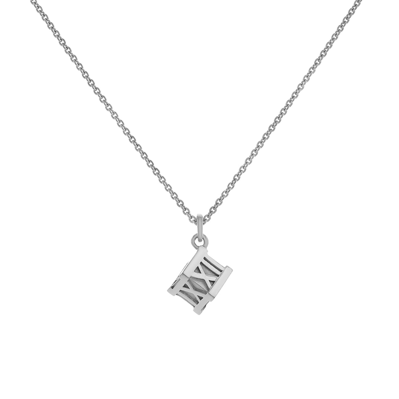 Exclusive Tiffany & Co. Sterling Silver Atlas Cube Pendant Necklace — Front View