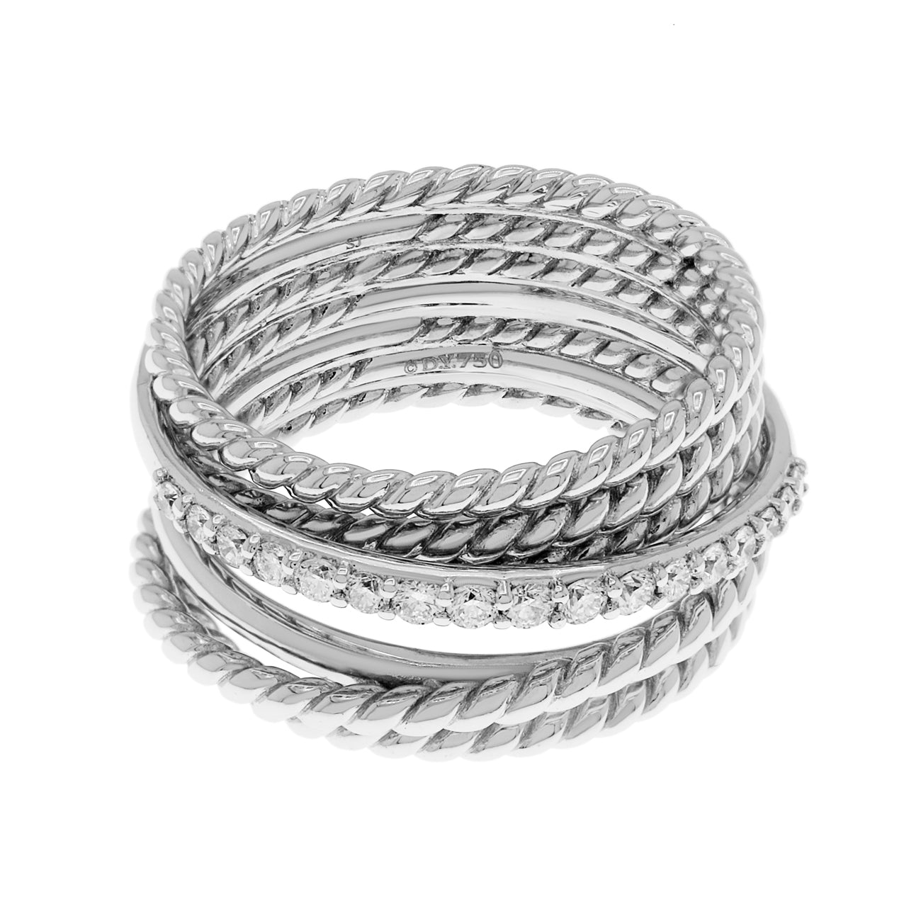 Exclusive David Yurman 18K White Gold Diamond Crossover Ring — Front View