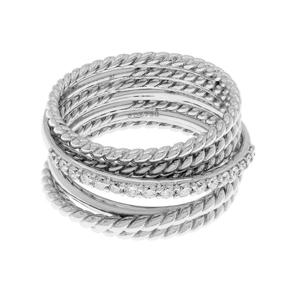 Exclusive David Yurman 18K White Gold Diamond Crossover Ring — Front View