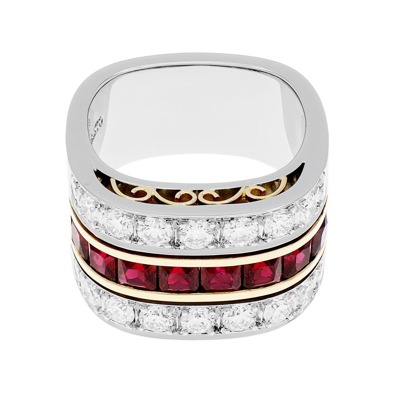 Exclusive 19K Montecristo 1.68 Carat Ruby Diamond Band Ring — Front View