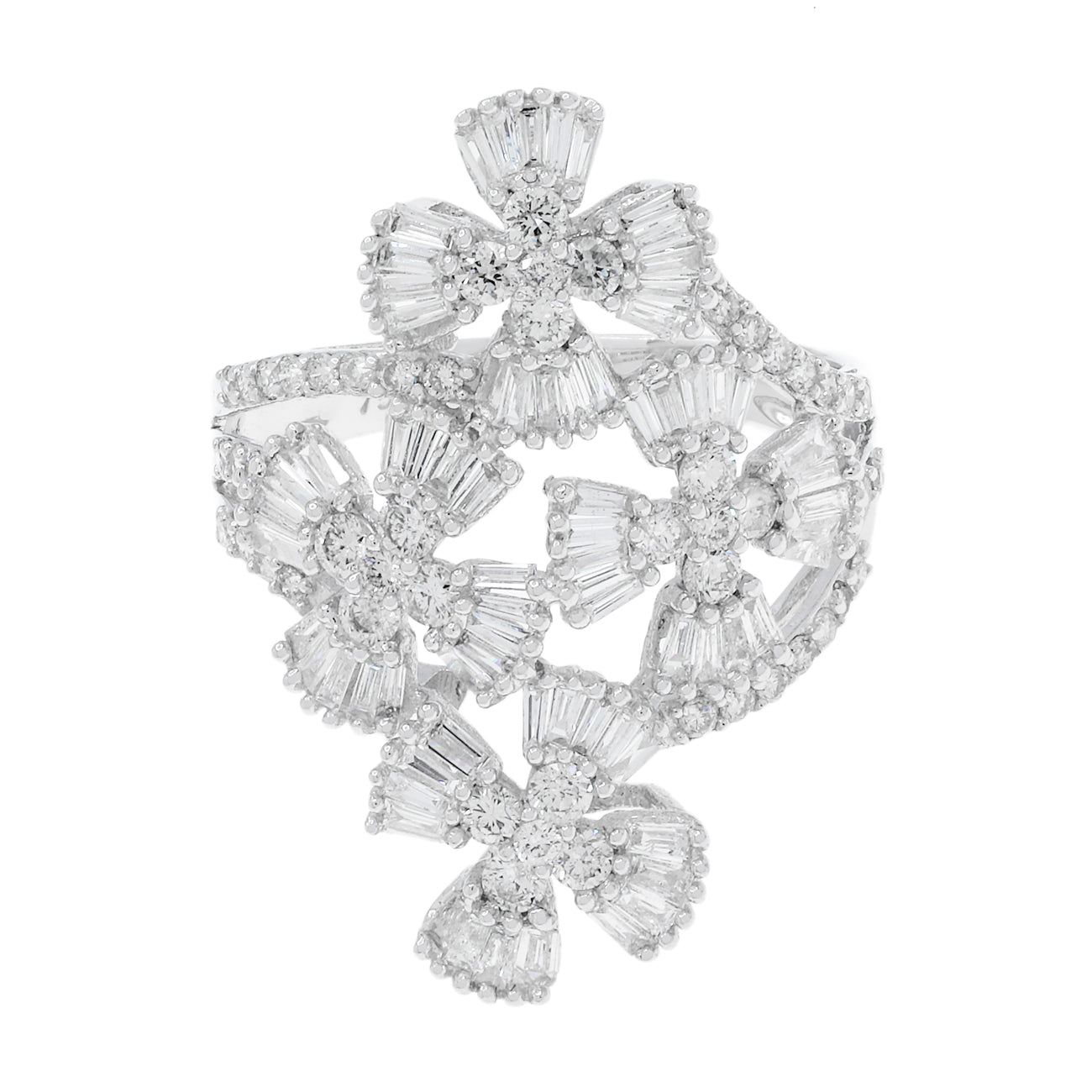 Exclusive 18K White Gold 1.22 Carat Quatrefoil Diamond Cluster Ring — 5.25 — Front View