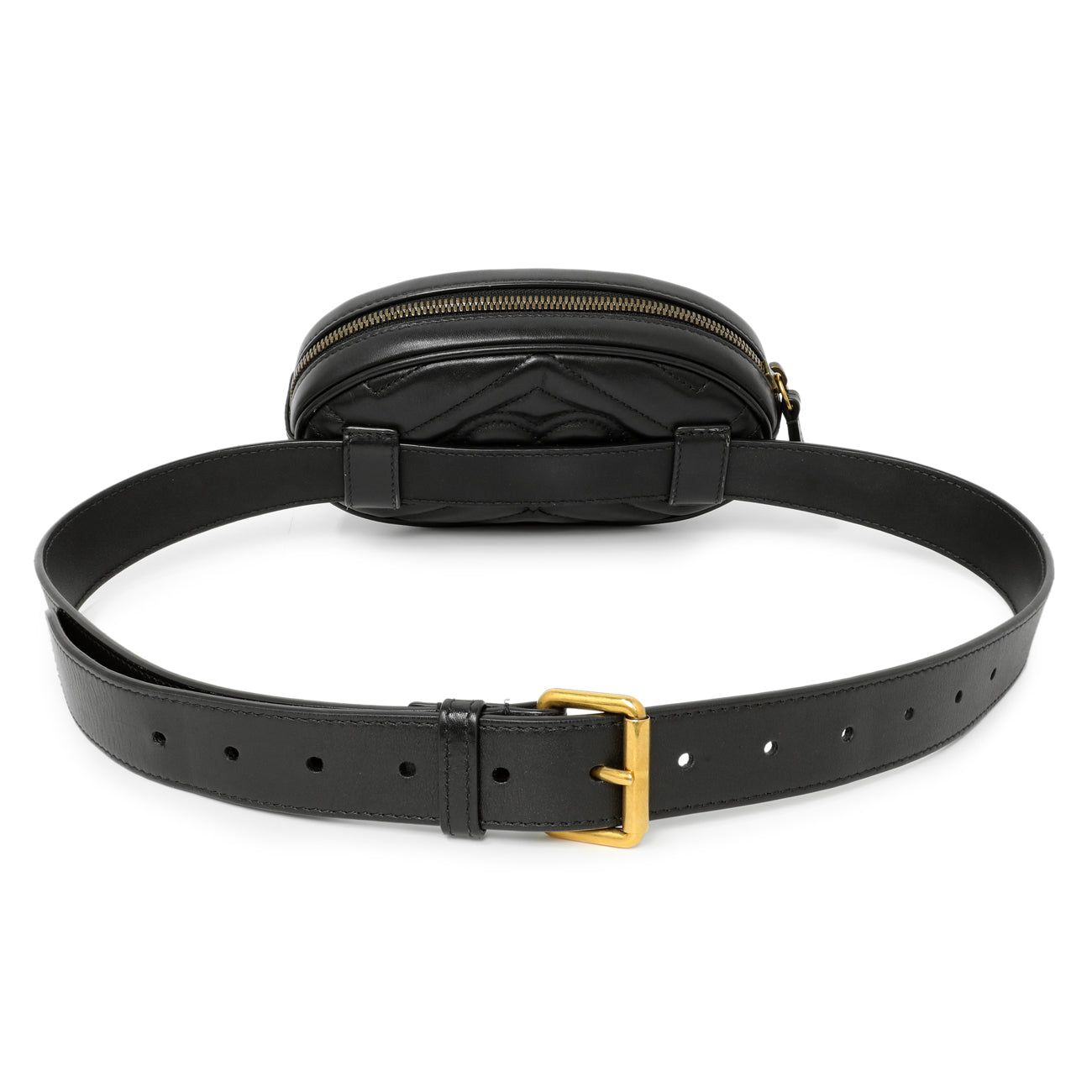 Exclusive Gucci Black Calfskin Matelasse GG Marmont Belt Bag — Side View