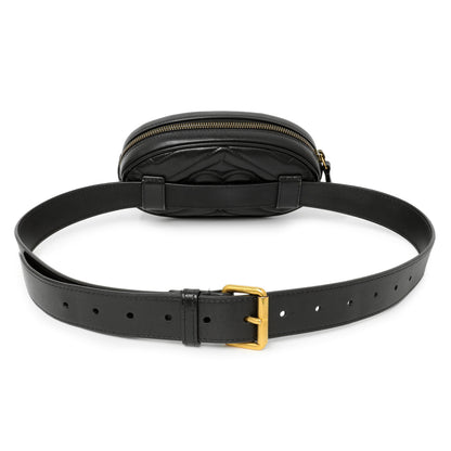 Exclusive Gucci Black Calfskin Matelasse GG Marmont Belt Bag — Side View