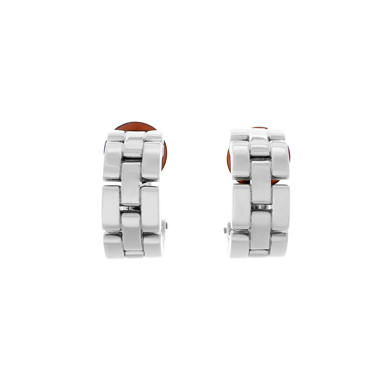 Exclusive Cartier 18K White Gold Panthere Maillon Clip On Earrings — Front View