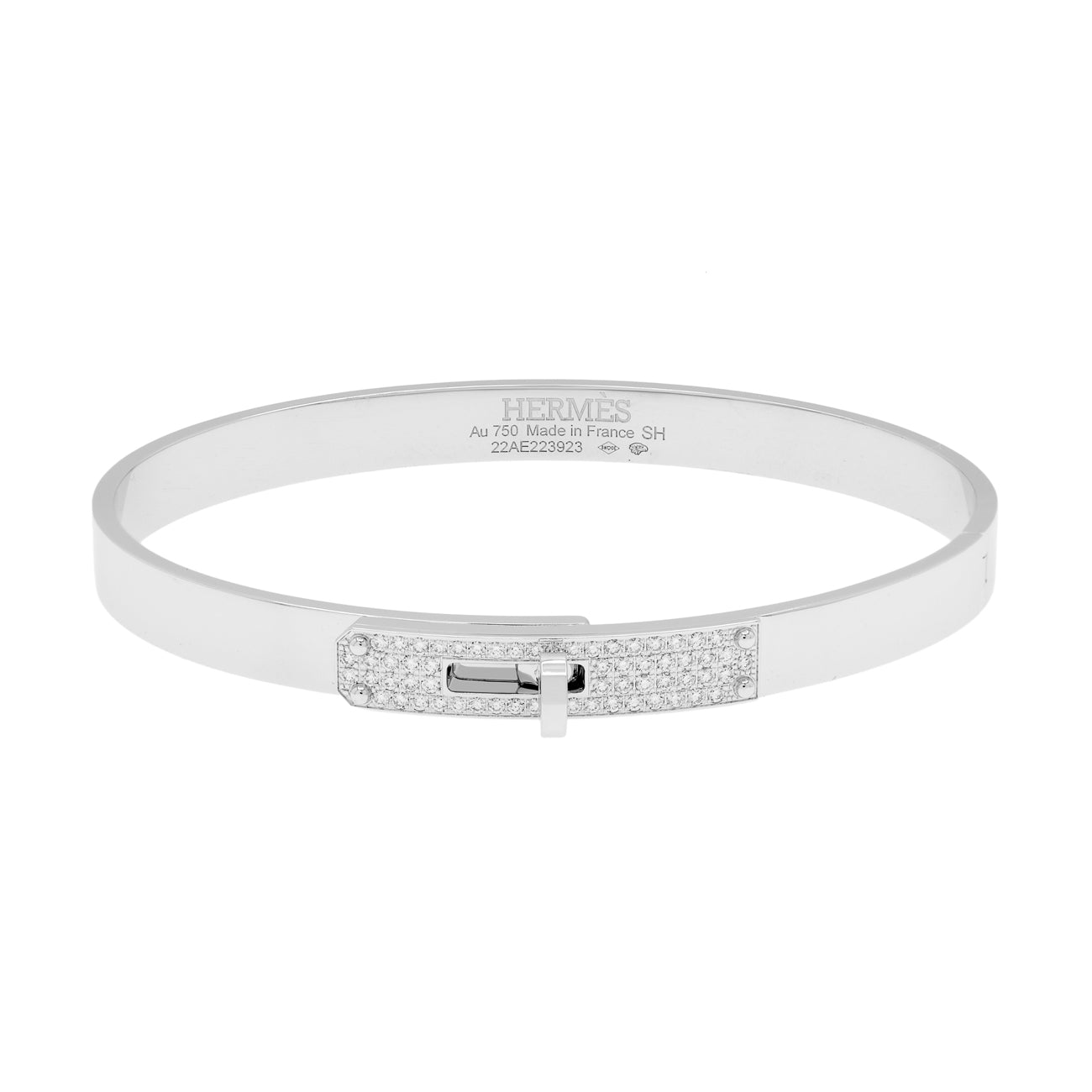 Exclusive Hermes 18K White Gold Diamond Kelly Bracelet SM — Front View
