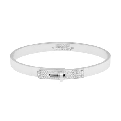 Exclusive Hermes 18K White Gold Diamond Kelly Bracelet SM — Front View