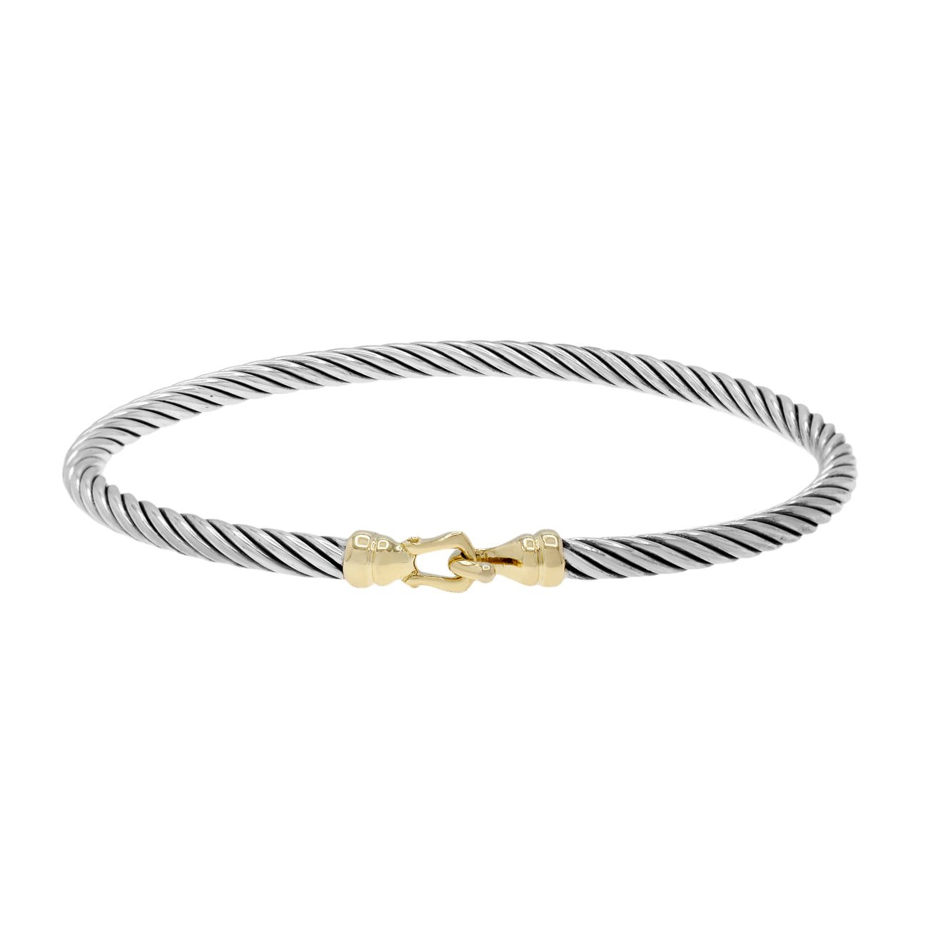 Exclusive David Yurman Sterling Silver 18K Yellow Gold 3mm Buckle Cable Bracelet — Front View