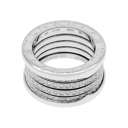Exclusive Bulgari 18K White Gold Diamond B.Zero1 20th Anniversary Edition Ring — Front View