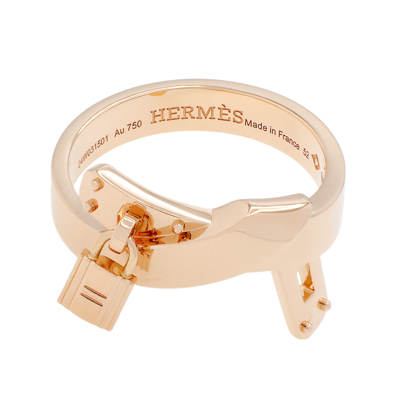 Exclusive Hermes 18K Rose Gold Kelly Gavroche Ring — Front View
