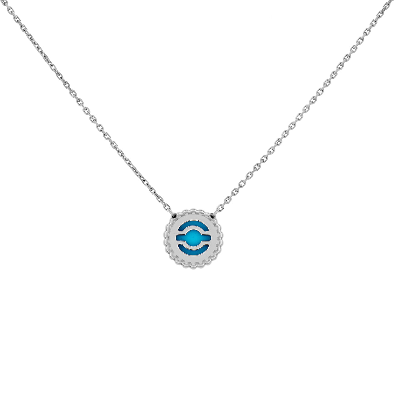 Exclusive Van Cleef & Arpels 18K White Gold Turquoise Perlée Couleurs Pendant — Side View