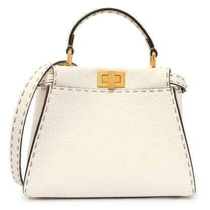 Exclusive Fendi White Cuoio Romano Selleria Mini Peekaboo Iconic Satchel — Front View