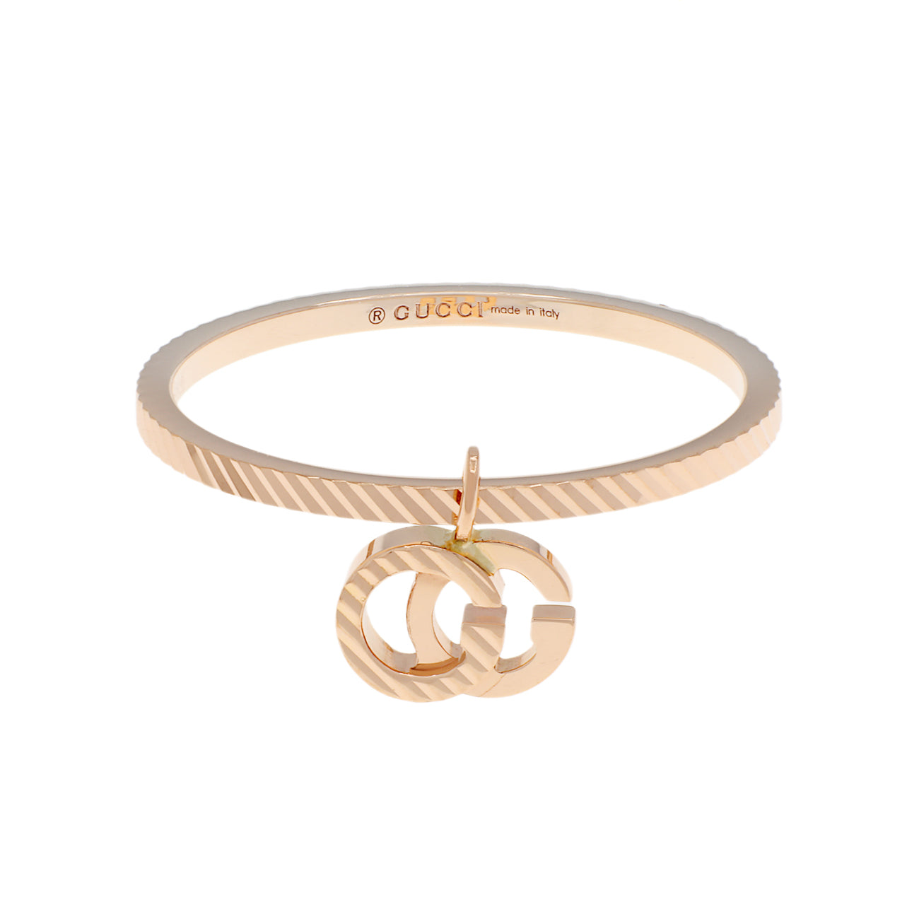 Exclusive Gucci 18K Rose Gold GG Running Charm Ring — Front View