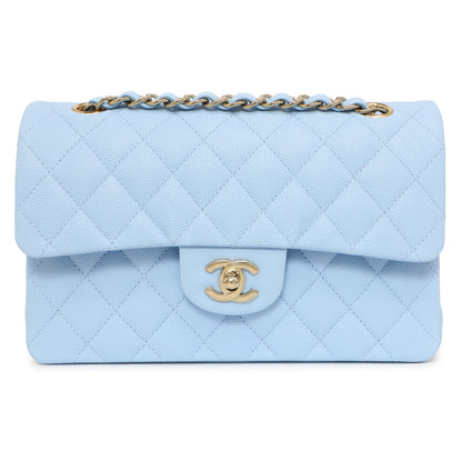 Exclusive Chanel Blue Quilted Caviar Small Classic Double Flap — Side View