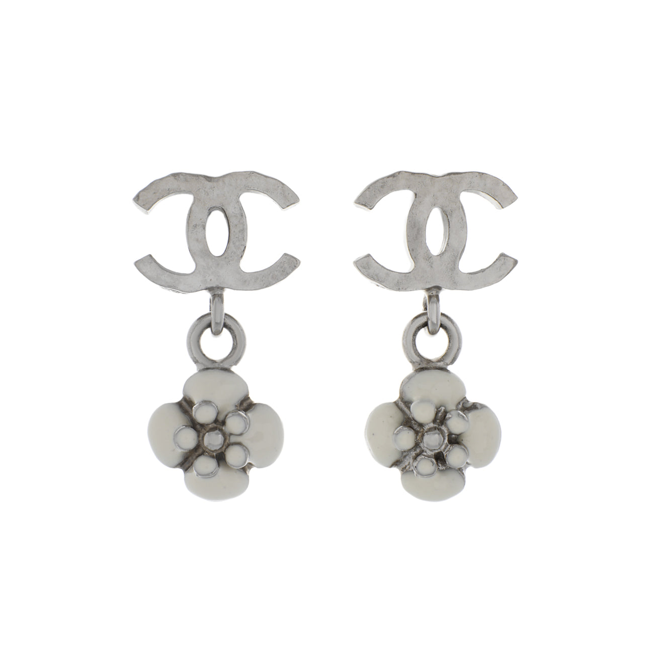 Exclusive Chanel CC Camellia Drop Earrings — Front View